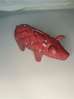 IMAX Corp Abilene Pink Quilted Rhinestone Ceramic Piggy Bank
